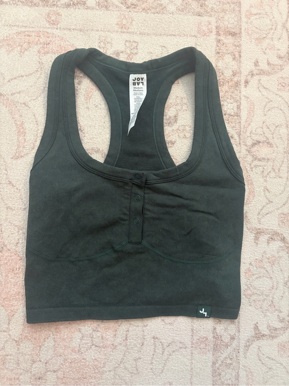 JoyLab Black Ribbed Snap-Front Racerback Bralette